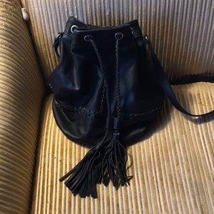 Black leather bucket bag